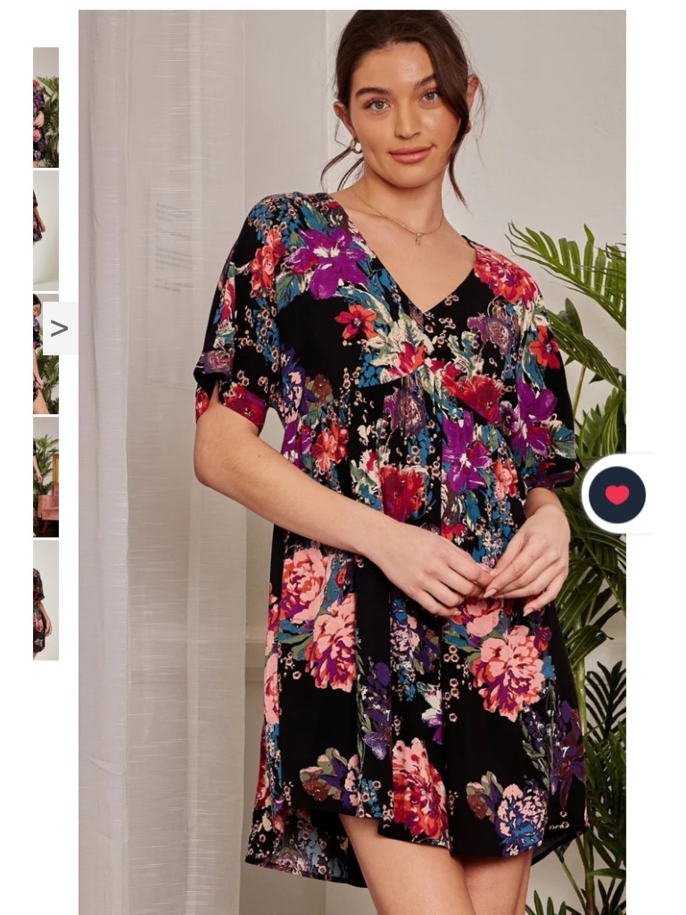 ANDREE BY UNIT Floral Scoop Neck Top in Black with Purple & Pink Accents